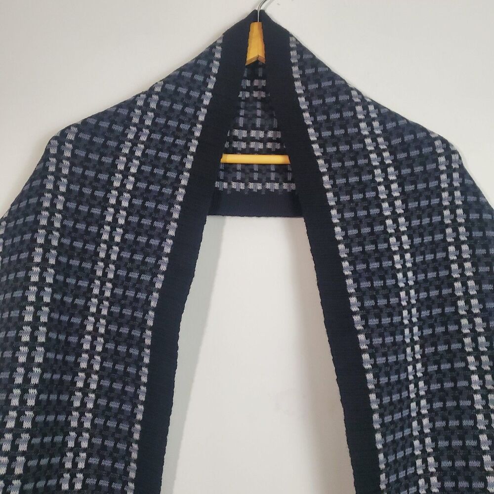 Johnston Murphy Men's Knit Scarf Gray Black Wool Plaid Capsule Wardrobe Preppy - Picture 2 of 9
